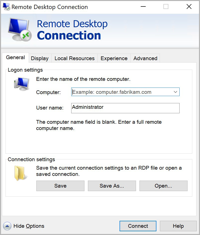 Windows Server - rdp connection