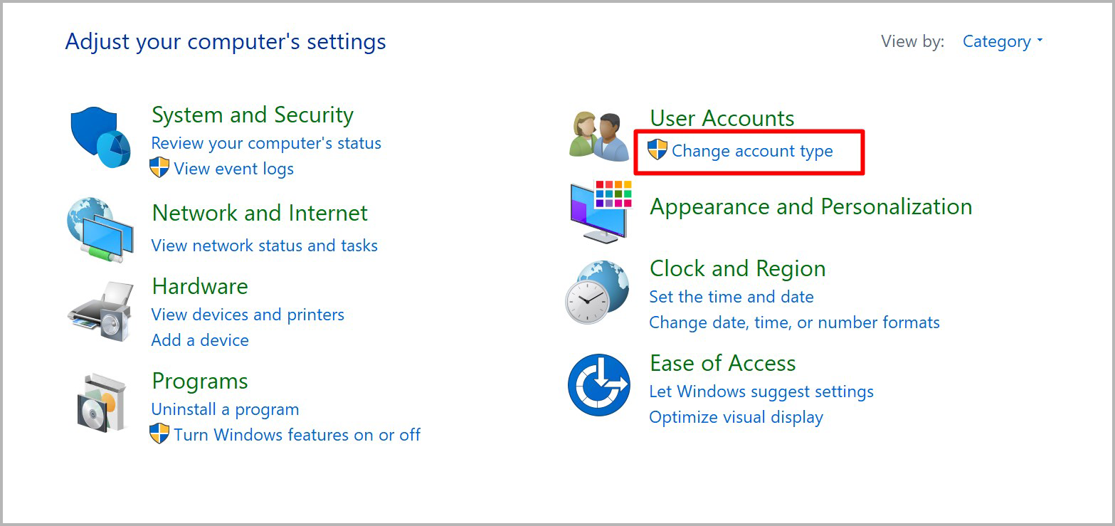 Windows server - Change account type